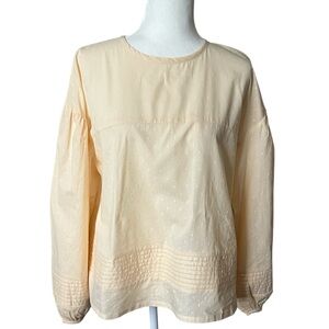 NWT 1 People Light Yellow Strasbourg Textured Balloon Sleeve Cotton Blouse